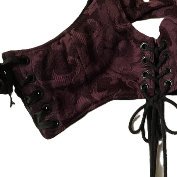 Lace up Reversible handcrafted Burgundy Damask Renaissance underbust corset - Picture 4 of 5